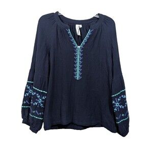Grace + Karma Peasant Blouse Tunic Women's SMALL Blue Gauze Boho Embroidered NWT